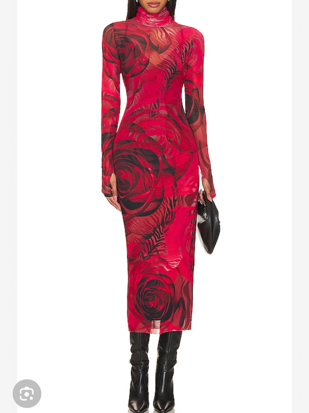 AFRM Red and black Rose Mesh midi with mock neck.  NWOT